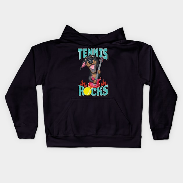 Funny and cute doxie Tennis Rocks dachshund rock and roll guitar Kids Hoodie by Danny Gordon Art